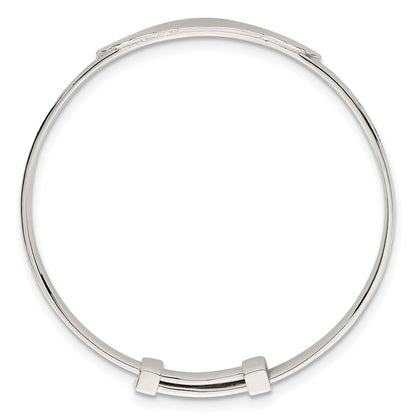 Sterling Silver Polished Textured Floral Expandable Slip-on Baby ID Bangle