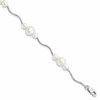 Sterling Silver Rhodium-plated 3-6mm White Near-Round Freshwater Cultured Pearl 7.25 inch Bracelet