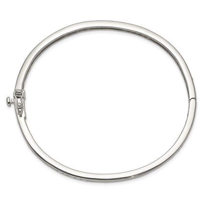 Sterling Silver Rhodium-plated Clear CZ Oval Hinged Bangle Bracelet