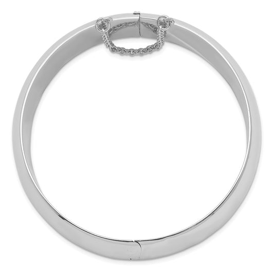 Sterling Silver Rhodium-plated Polished Domed 20mm Hinged Bangle Bracelet with Safety Chain