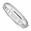 Sterling Silver Rhodium-plated Polished Domed 12mm Hinged Bangle Bracelet with Safety Chain