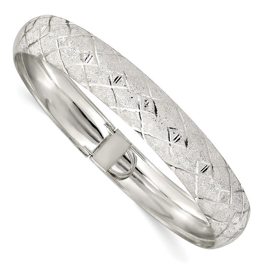Sterling Silver 10mm Polished D/C Textured Flexible Bangle