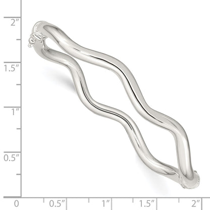 Sterling Silver Polished Wavy Hinged Bangle