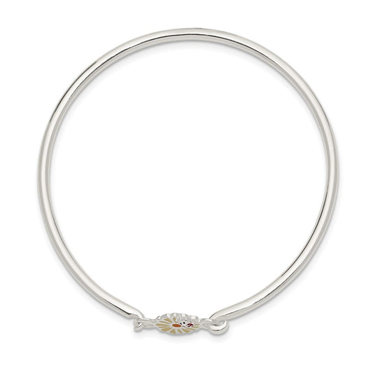 Sterling Silver Enameled Flower & Ladybug Children's Bangle Bracelet