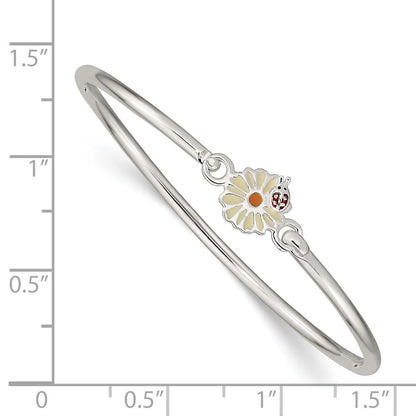 Sterling Silver Enameled Flower & Ladybug Children's Bangle Bracelet