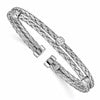 Sterling Silver Rhodium-plated Polished Braided Double Strand CZ Flexible Cuff Bangle
