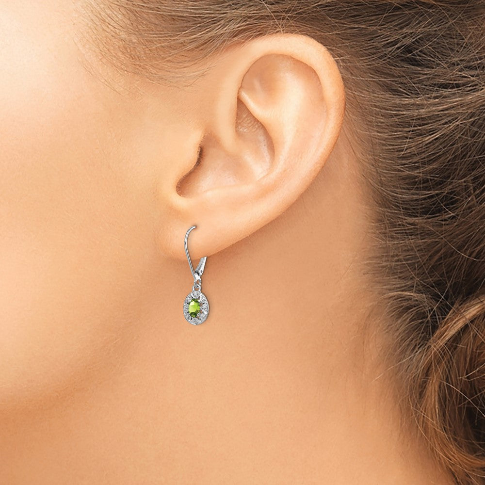 Sterling Silver Rhodium-plated Diam. & Peridot Earrings