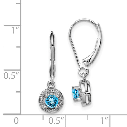 Sterling Silver Rhodium-plated Diam. & Blue Topaz Earrings