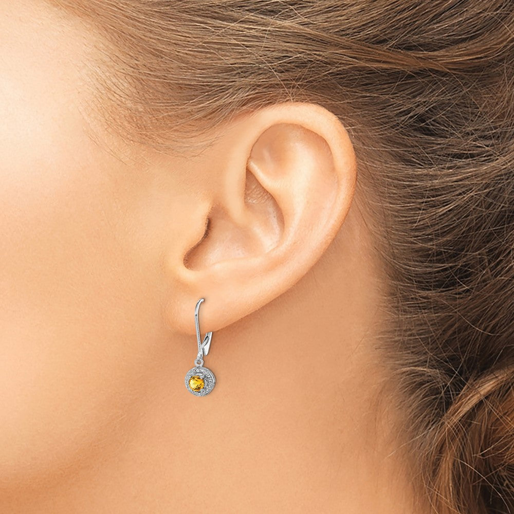 Sterling Silver Rhodium-plated Diam. & Citrine Earrings