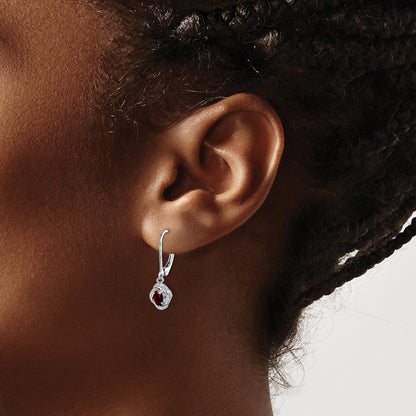 Sterling Silver Rhodium-plated Diam. & Garnet Earrings