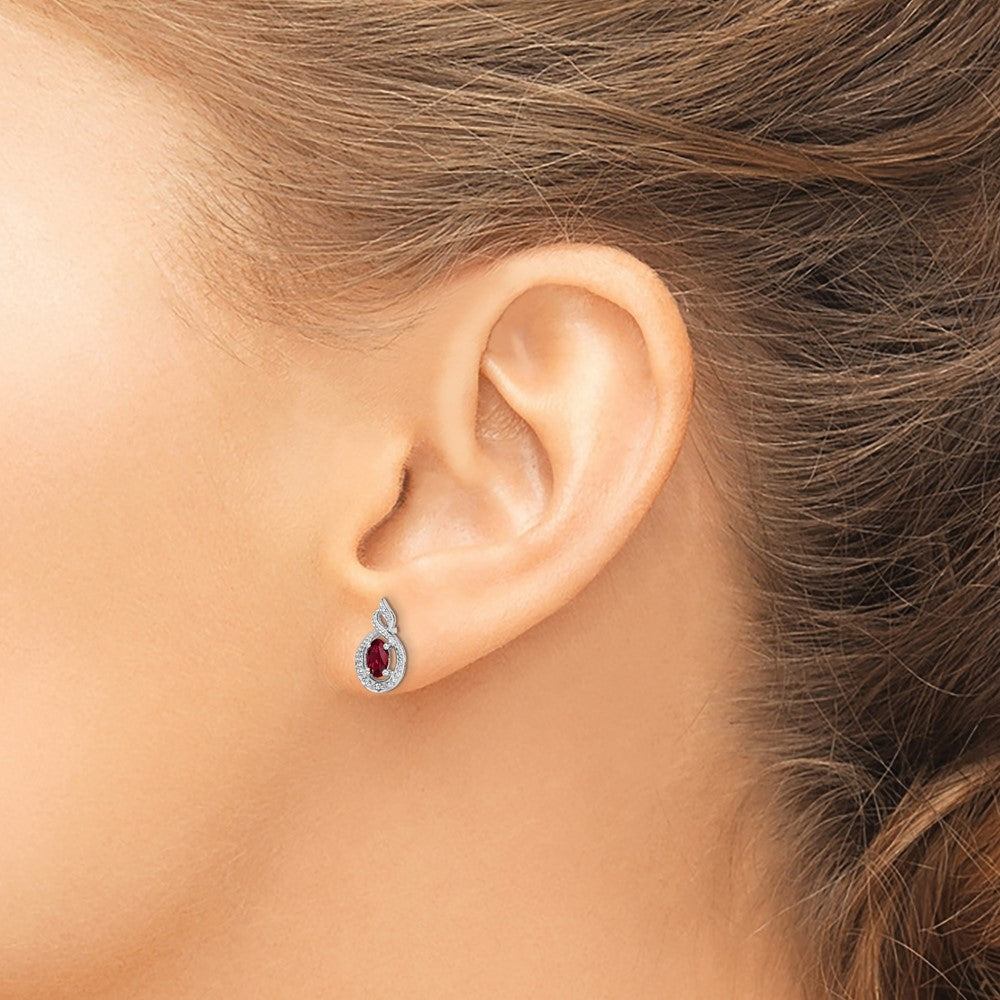 Sterling Silver Rhodium-plated Created Ruby & Diam. Earrings
