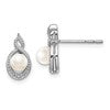 Sterling Silver Rhodium-plated FW Cultured Pearl & Diam. Earrings