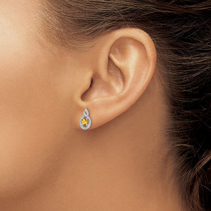 Sterling Silver Rhodium-plated Citrine & Diam. Earrings