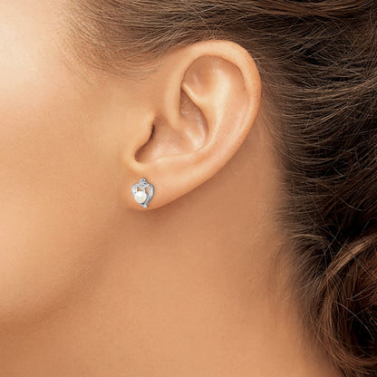 Sterling Silver Rhodium-plated FW Cultured Pearl & Diam. Earrings