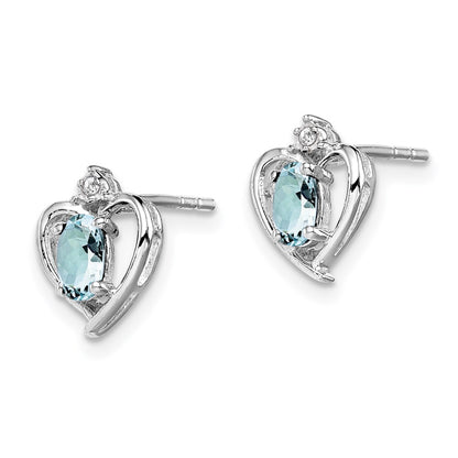 Sterling Silver Rhodium-plated Aquamarine & Diam. Earrings