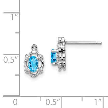 Sterling Silver Rhodium-plated Light Swiss Blue Topaz & Diam. Earrings