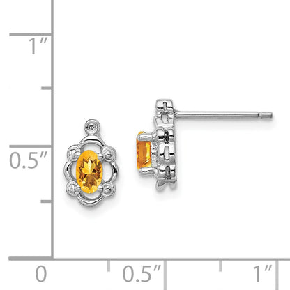 Sterling Silver Rhodium-plated Citrine & Diam. Earrings