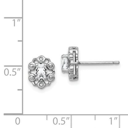 Sterling Silver Rhodium-plated White Topaz & Diam. Earrings