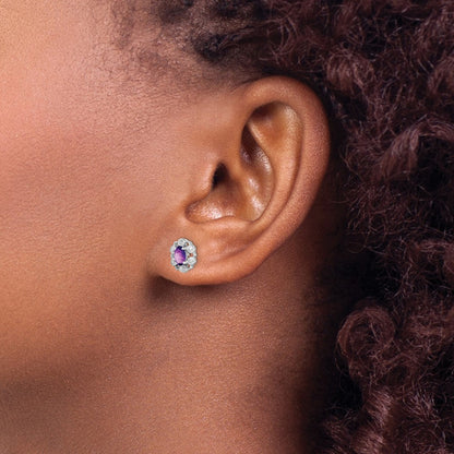 Sterling Silver Rhodium-plated Amethyst & Diam. Earrings