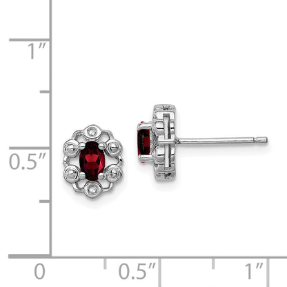 Sterling Silver Rhodium-plated Garnet & Diam. Earrings