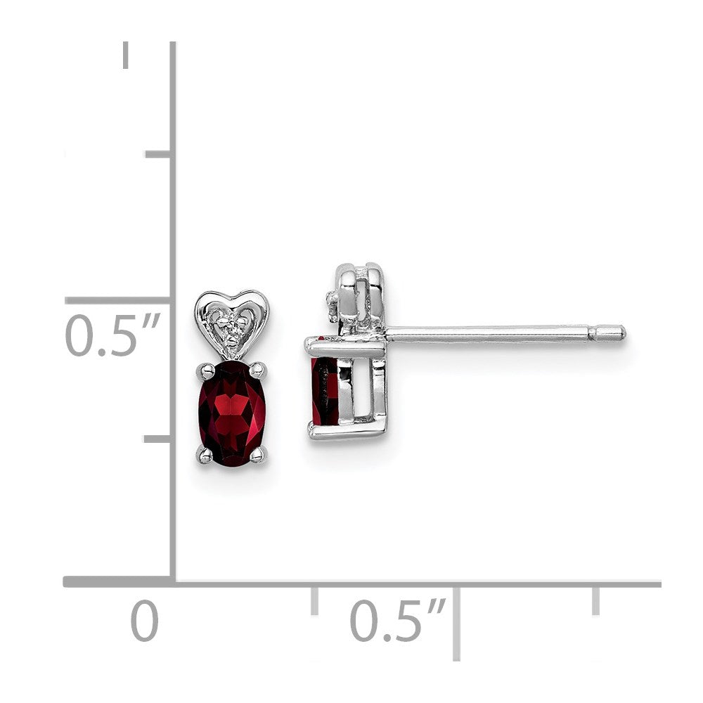 Sterling Silver Rhodium-plated Garnet & Diam. Earrings
