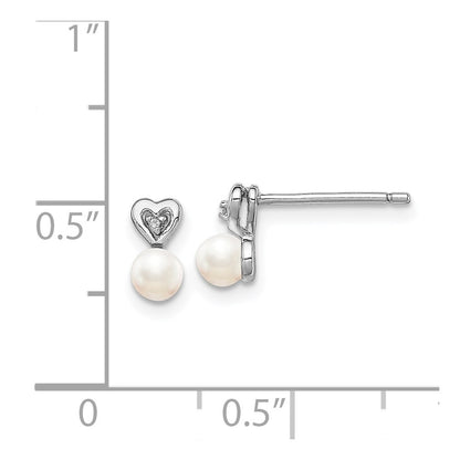 Sterling Silver Rhodium-plated FW Cultured Pearl & Diam. Earrings