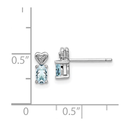 Sterling Silver Rhodium-plated Aquamarine & Diam. Earrings
