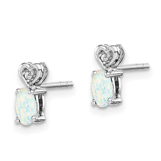 Sterling Silver Rhodium-plated Created Opal & Diam. Earrings