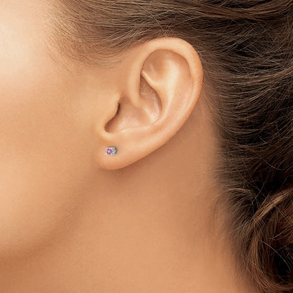 Sterling Silver Rhod-pltd 3mm Round Cr. Pink Sapphire Post Earrings