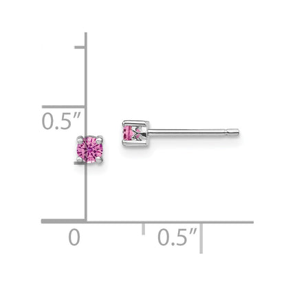Sterling Silver Rhod-pltd 3mm Round Cr. Pink Sapphire Post Earrings