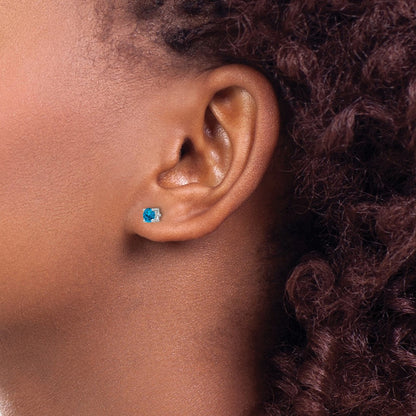 Sterling Silver Rhodium-plated 4mm Round Swiss Blue Topaz Post Earrings