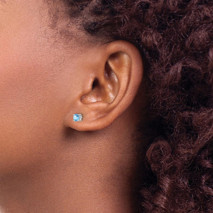 Sterling Silver Rhodium-plated 4mm Round Aquamarine Post Earrings