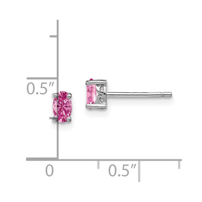 Sterling Silver Rhodium-plated 5x3mm Oval Cr. Pink Sapphire Post Earrings