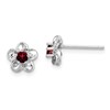 Sterling Silver Rhodium-plated Floral Garnet Post Earrings