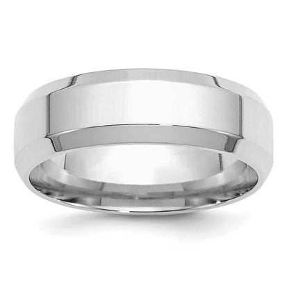 Sterling Silver Rhodium-plated 7mm Bevel Edge Size 9 Band