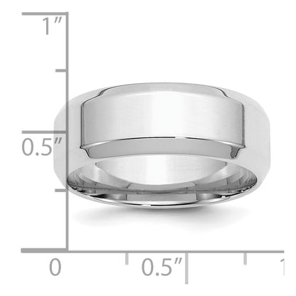 Sterling Silver Rhodium-plated 8mm Bevel Edge Size 7 Band
