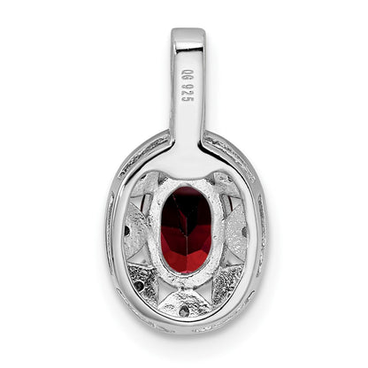 Sterling Silver Rhodium-plated Diam. & Garnet Pendant