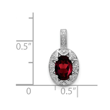 Sterling Silver Rhodium-plated Diam. & Garnet Pendant