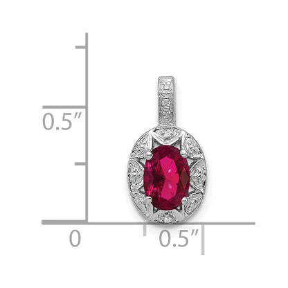Sterling Silver Rhodium-plated Diam. & Created Ruby Pendant