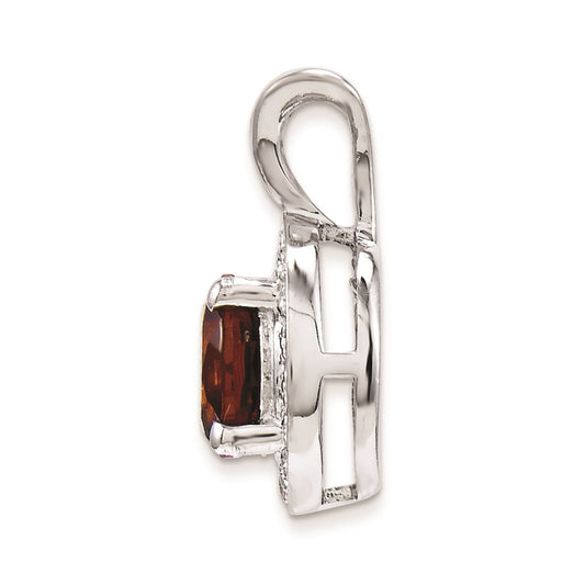 Sterling Silver Rhodium-plated Diam. & Garnet Pendant