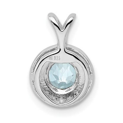 Sterling Silver Rhodium-plated Diam. & Aquamarine Pendant