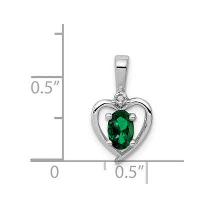 Sterling Silver Rhodium-plated Created Emerald & Diam. Pendant