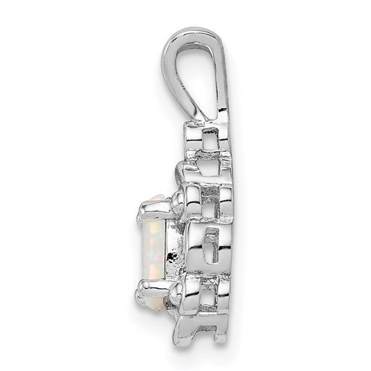 Sterling Silver Rhodium-plated Created Opal & Diam. Pendant