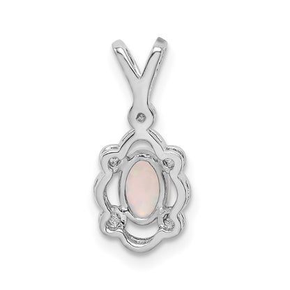 Sterling Silver Rhodium-plated Created Opal & Diam. Pendant