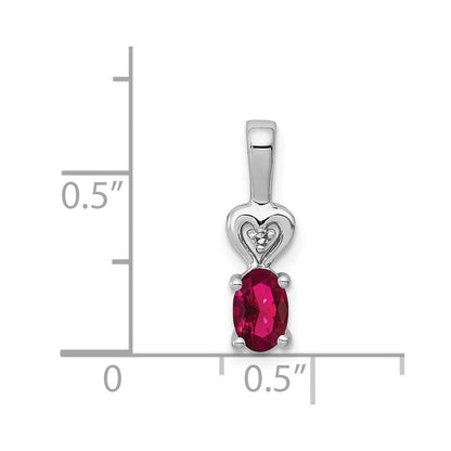Sterling Silver Rhodium-plated Created Ruby & Diam. Pendant