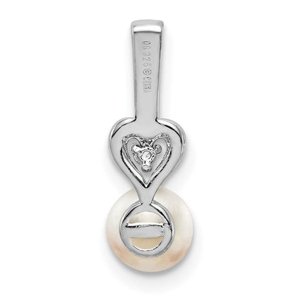 Sterling Silver Rhodium-plated FW Cultured Pearl & Diam. Pendant