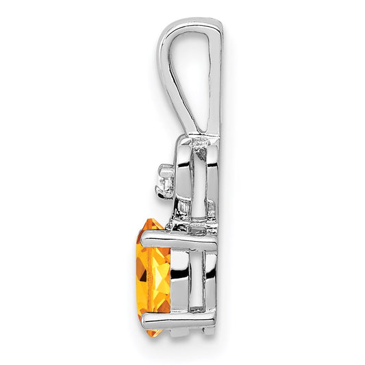 Sterling Silver Rhodium-plated Citrine & Diam. Pendant