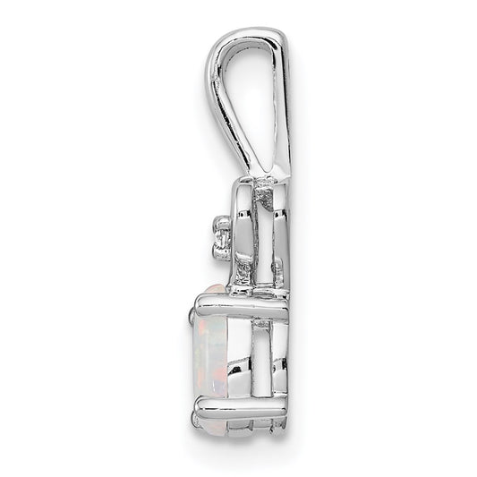 Sterling Silver Rhodium-plated Created Opal & Diam. Pendant