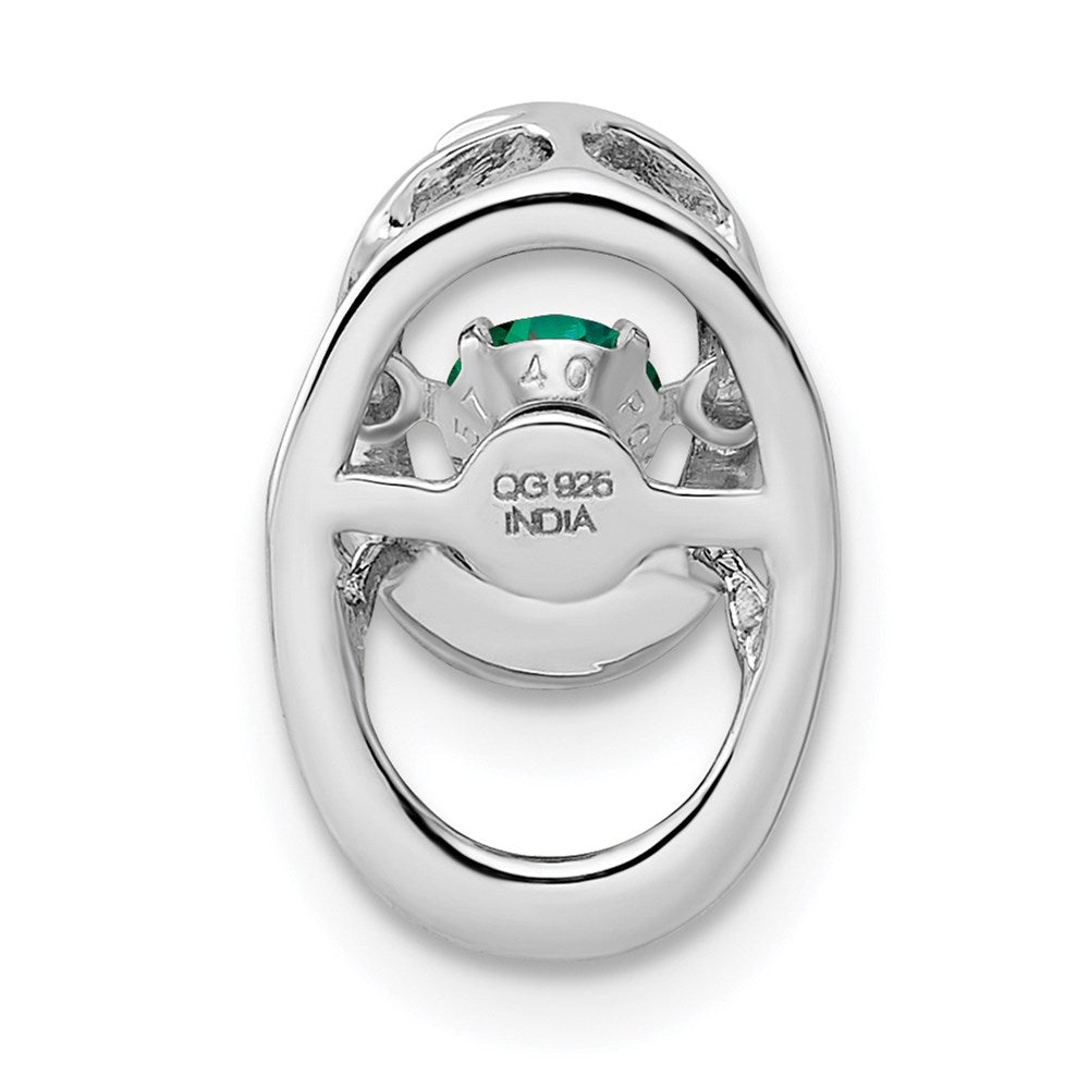 Sterling Silver Rhodium Created Emerald Birthstone Vibrant Chain Slide