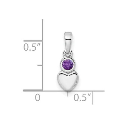 Sterling Silver Rhodium-plated Polished Amethyst Heart Pendant
